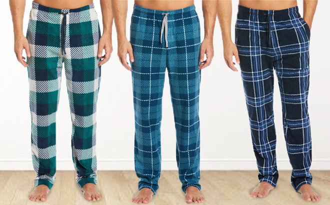 Mens Windowpane Plaid Textured Fleece Pajama Pants 2