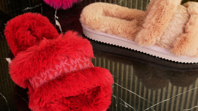 Michael Kors Faux Fur Slides in Red Michael Kors Faux Fur Slides in Red