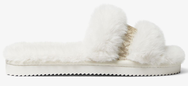 Michael Kors Scarlett Faux Fur Slide Sandal on a Gray Background