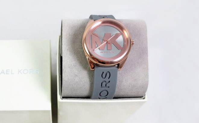 Michael Kors Womens Janelle Rose Gold Tone Watch with Silicone Strap