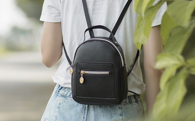 Mini Leather Backpack Purse black color 1