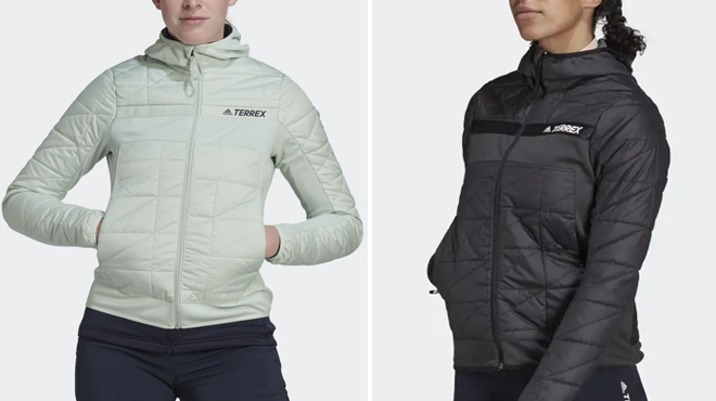 Models Wearing Adidas Womens Terrex Multi Primegreen Hybrid Insulated Jacket