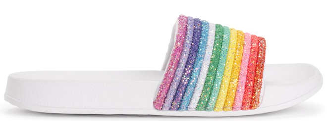 Muk Luks White And Purple Multicolor Rainbow Sparkle Slides