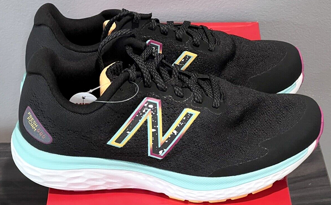 New Balance Womens Fresh Foam 680v7 Shoes in Black with Surf and Lemonade Color