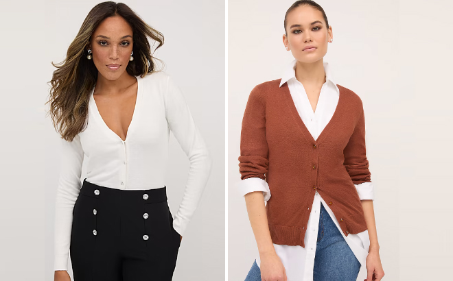 New York And Company Chelsea V Neck Cardigan on Models