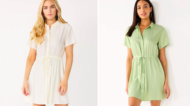 Nine West Button Down White and Green Dress