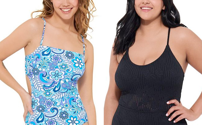 Ninety Nine Cutout Convertible Bandeau One Piece and Plus Size Scoopneck One Piece Swimsuit