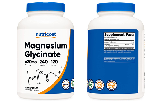 Nutricost Magnesium Glycinate 420mg 240 Capsules 120 Servings two bottles