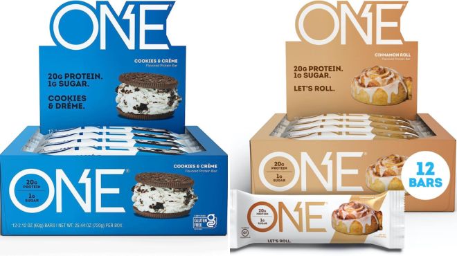 ONE Protein Bars Cookies Creme or Cinnamon Roll Gluten Free Protein Bars 12 Pack