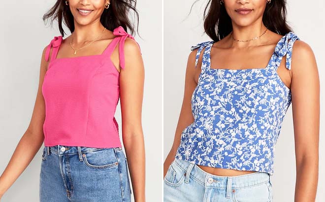Old Navy Cropped Top Shirts Flower Tail Blue Floral Colors