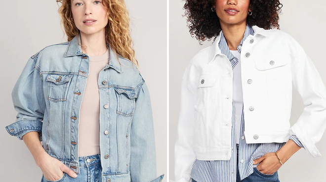 Old Navy Cropped White Puff Sleeve Jean Jackets