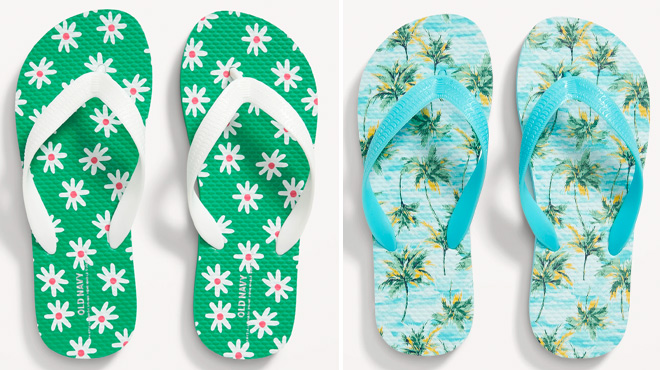 Old Navy Girls Daisy and Boys Blue Scenic Flip Flops