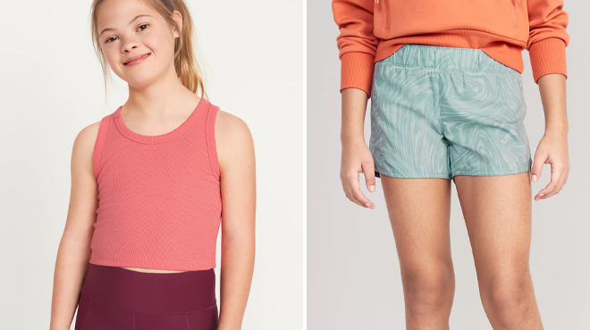 Old Navy Girls Rib Knit Tank on the Left and Old Navy Girls Dolphin Hem Run Shorts on the Right