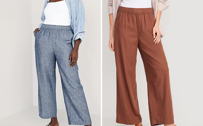 Old Navy Womens High Waisted Linen Blend Pants on Models