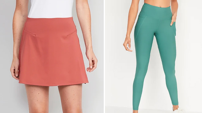 Old Navy Womens High Waisted Skort on the Left and Old Navy Womens High Waisted Leggings on the Right