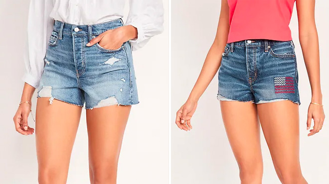 Old Navy Womens Ripped and Emboroidered Jean Shorts