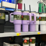 Ozark Trail 40 Ounce Tumbler Black Purple White and Gradient on shelft at Walmart