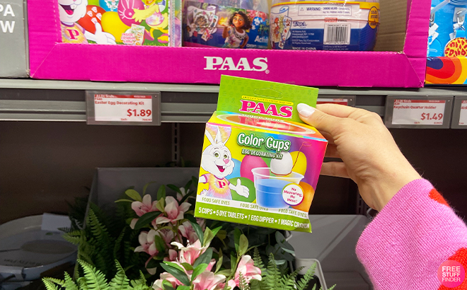 Person Holding A PAAS Easter Egg Decorating Kit At Aldi