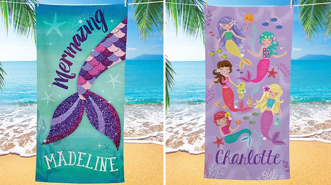 Personalized Beach Towel Mermaids