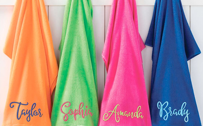 Personalized Planet Four Colors Small Script Font Personalized Cotton Beach Towel