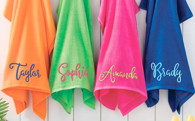 Personalized Planet Small Script Font Personalized Cotton Beach Towel