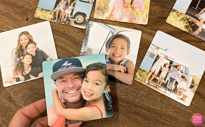 Photo Magnets from Shutterfly on a Table