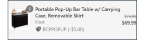 Portable Pop Up Bar Table with Case Checkout Screenshot