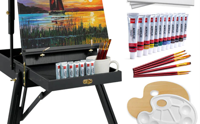 Portable Wooden French Easel Beginners Kit