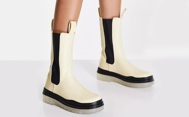 Public Desire Wynter Translucent Sole Boots in cream
