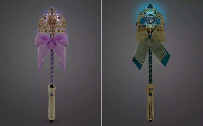Rapunzel Light Up Wand Toy on the Left and the Merida from Brave Light Up Wand Toy on the Right