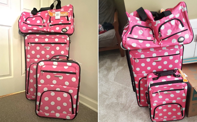 Rockland 3 Piece Soft Luggage Set – Pink