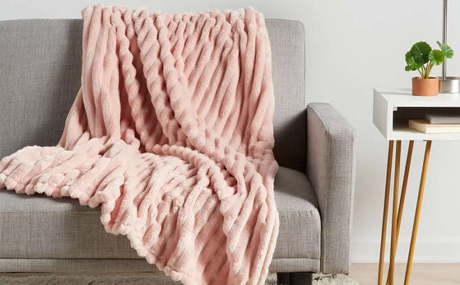 Room Essentials Blush Ribbed Plush Throw Blanket