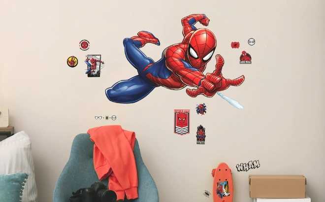 RoomMates Spider Man Extra Large Peel and Stick Wall Decals on Bedroom Wall