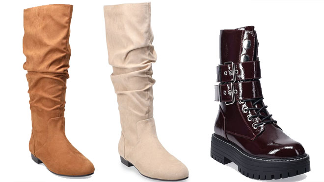 SO Dill Womens Knee High Boots and SO Bookcase Womens Platform Combat Boots