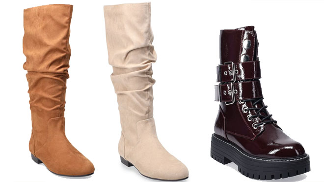 SO Dill Womens Knee High Boots and SO Bookcase Womens Platform Combat Boots