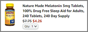 Screenshot of Nature Made Melatonin 3 mg Tablets 240 Count Low Price at Amazon Checkout