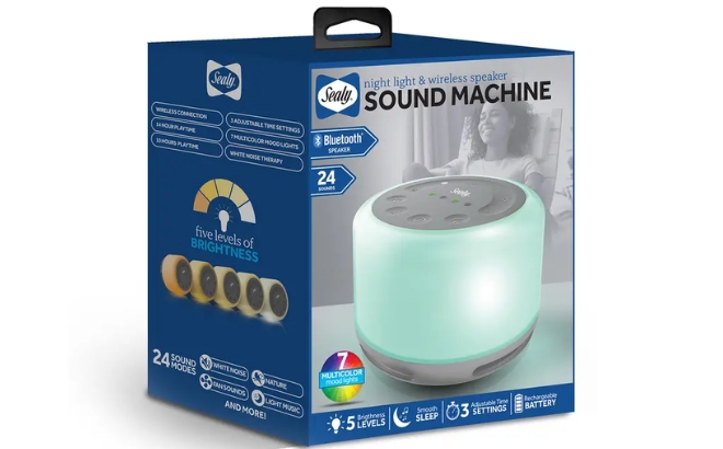 Sealy Night Light Wireless Speaker Sound Machine Box on a White Background