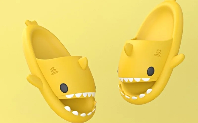 Shark Couple Yellow Slippers on a Yellow Background