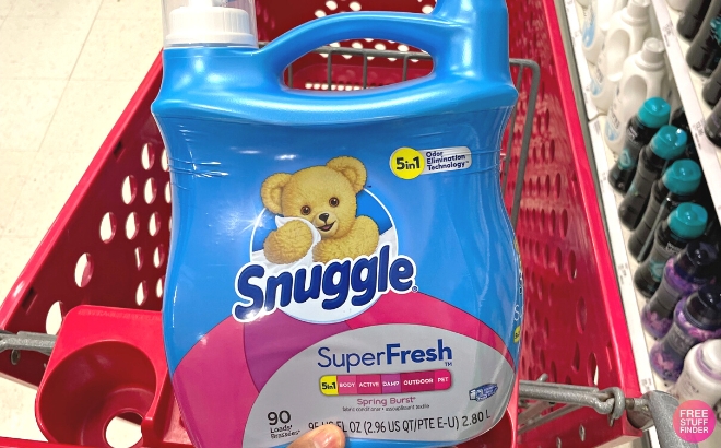 Snuggle Plus Super Fresh Liquid Fabric Softener in a Target Cart