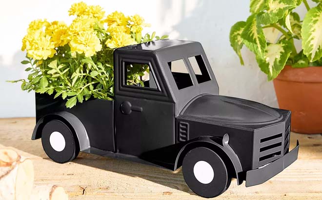 Sonoma Black Truck Planter Table Decor with Flowers