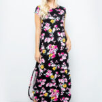 Spring Floral Maxi Dress With Side Slits on a Gray Background