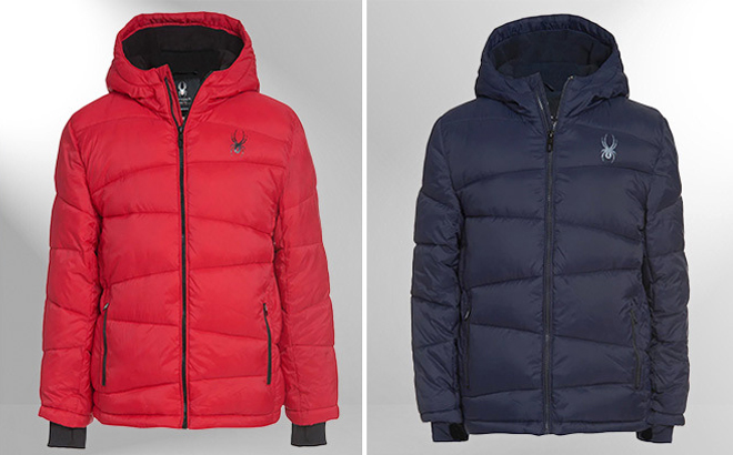 Spyder Boys Red Puffer Jacket on the Left and Blue on the Right
