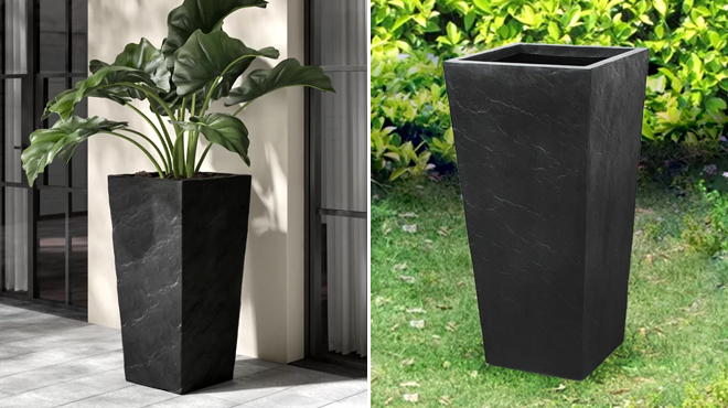 Square Concrete Pot Planter Black