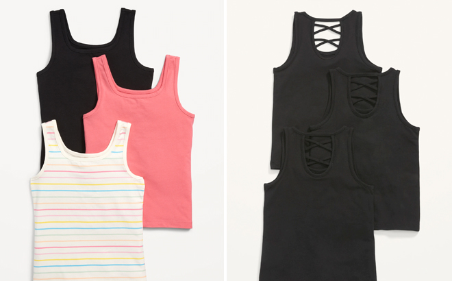 Old Navy Square Neck Tank Top 3 Pack and Solid Lattice Back Tank Top 3 Pack for Girls