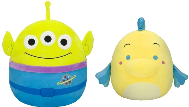 Squishmallows Disney 14 Inch Plush Toys Alien on the Left and Flounder on the Right