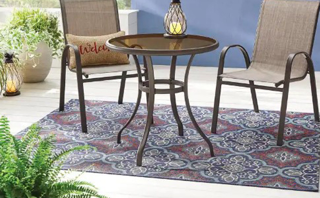 Style Well Round Steel Outdoor Patio Bistro Table with Glass Top