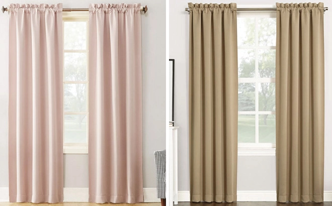 Sun Zero Curtain Panels in Color Pink and Light Brown
