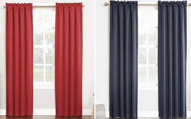Sun Zero Curtain Panels in Color Red and Navy