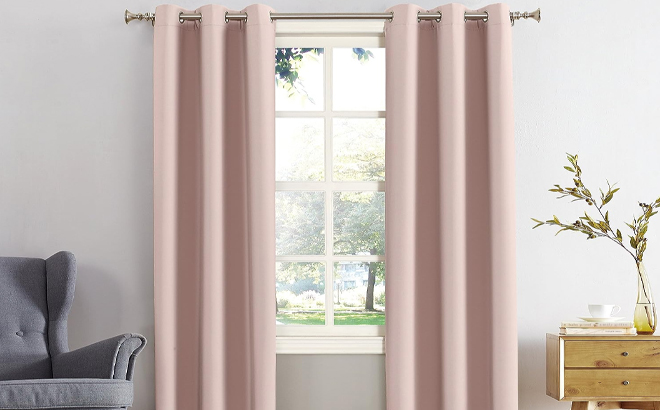 Sun Zero Easton Energy Saving Blackout Grommet Curtain Panel in Blush Pink