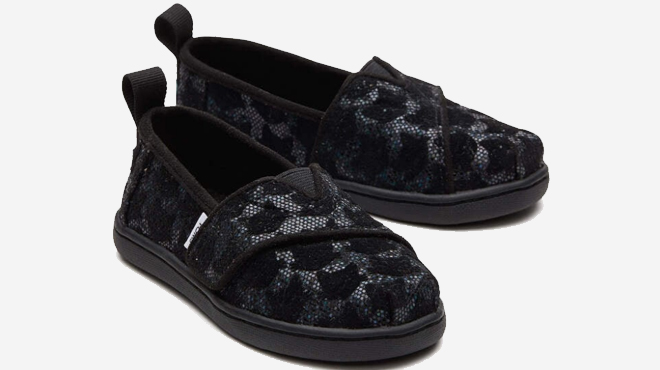TOMS Kid's Tiny Alpargata Black Glitter Cats Shoes
